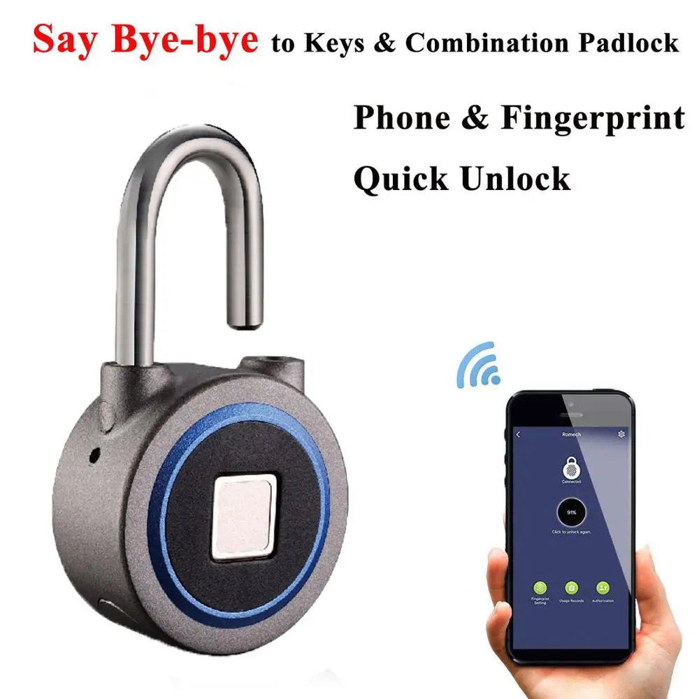 Водонепроницаемый БЕСКЛЮЧЕВОЙ портативный Bluetooth умный замок висячий отпечатков