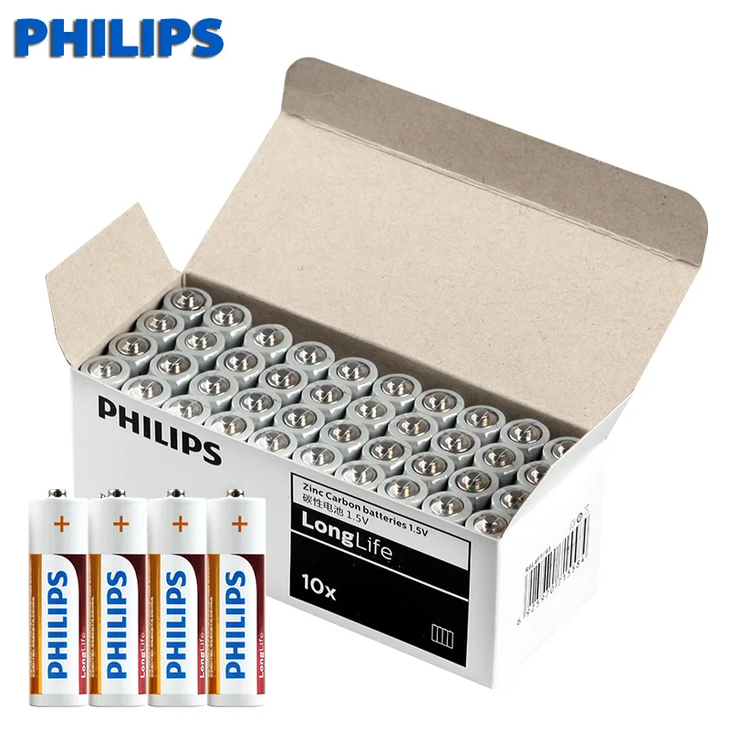 Philips 40 шт карбоновая сухая батарея AA 1 5 V Baterias для камеры Калькулятор