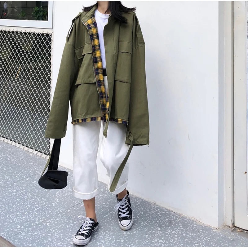 Plegie Harajuku, негабаритная клетчатая Лоскутная Женская куртка, весна, новая верхняя одежда, пальто в стиле хип-хоп, уличная одежда, свободные BF стильные куртки