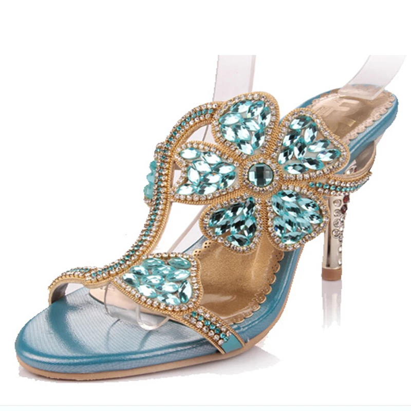 Летние Новые шикарные женские Стразы с кристаллами открытым носком Модные
