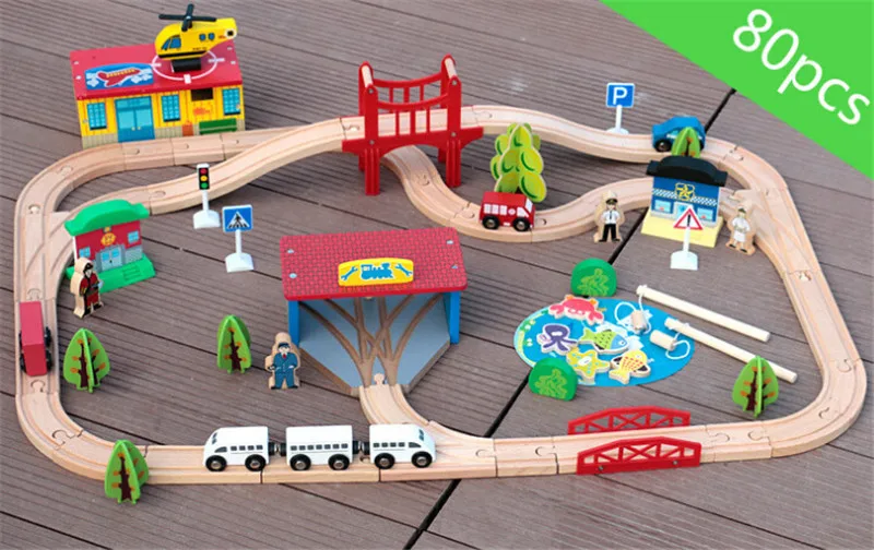 Новые деревянные детские игрушки Веселая железная дорога детская игрушка 80 шт.|toy