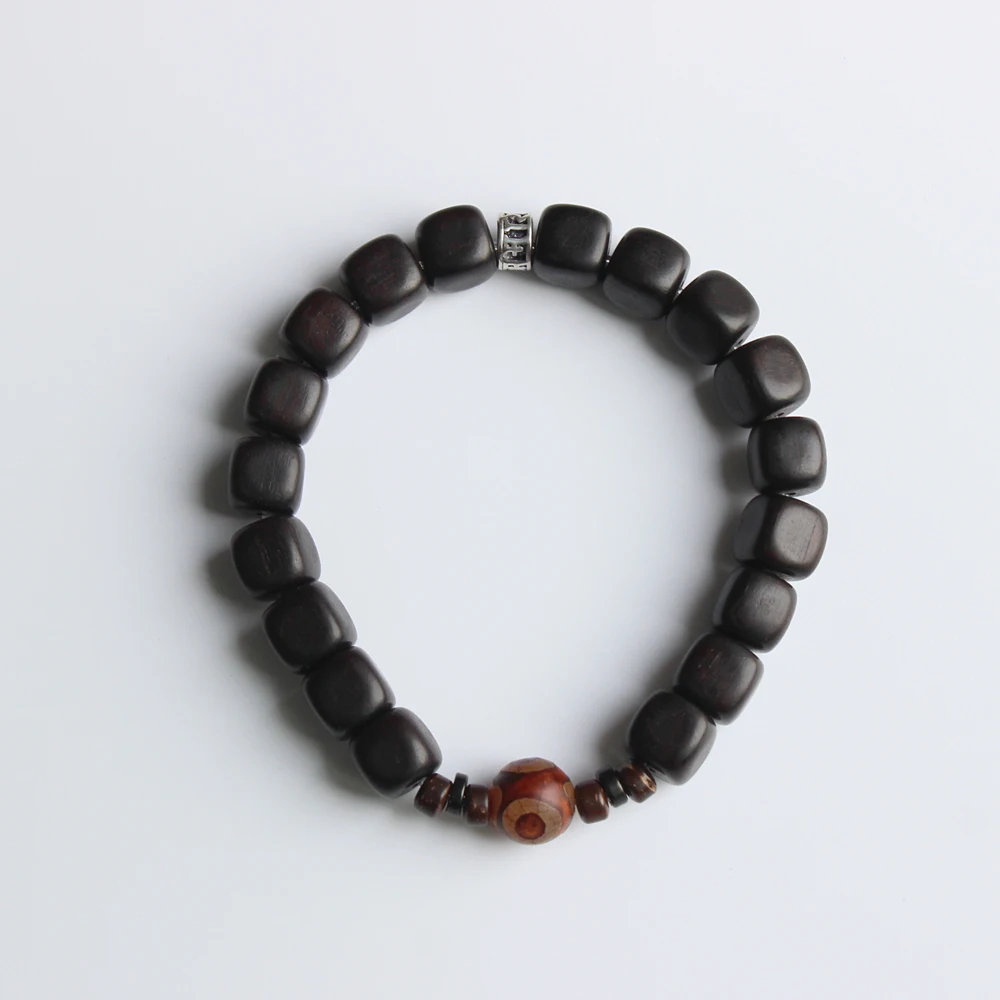 Бусины деревянные с тибетским камнем Третий глаз Будды для мужчин и