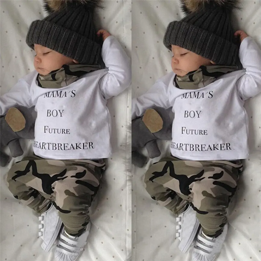 Clothing Sets 2018 Tracksuit Newborn Kids Baby Boys Outfits Clothes Letter T-shirt Tops+Camouflage Pants Set Dropshipping BTTF | Детская