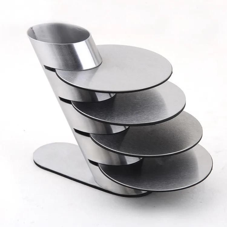 

1SET Stainless Steel Coffee Cup Coasters Pad Holder Pot Bowls Round Insulated Heat Mat with Rack Coaster holder KJ 3010