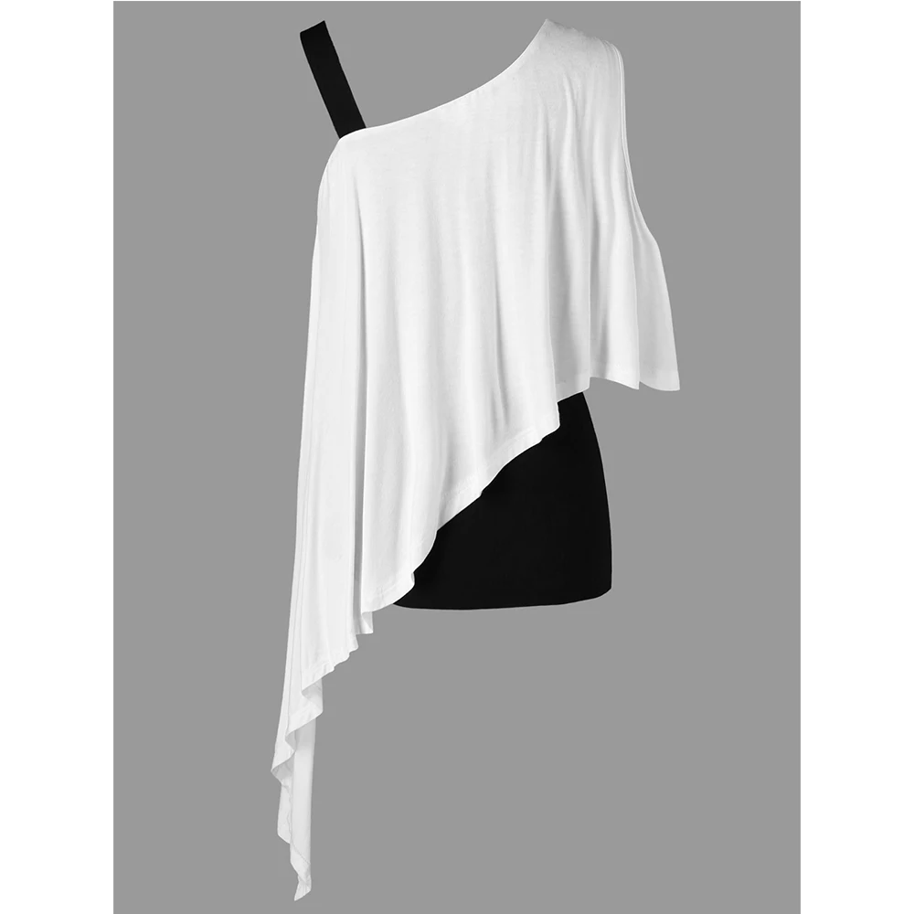 VESTLINDA/Асимметричная футболка с цветным блочным воротником черного и белого цвета