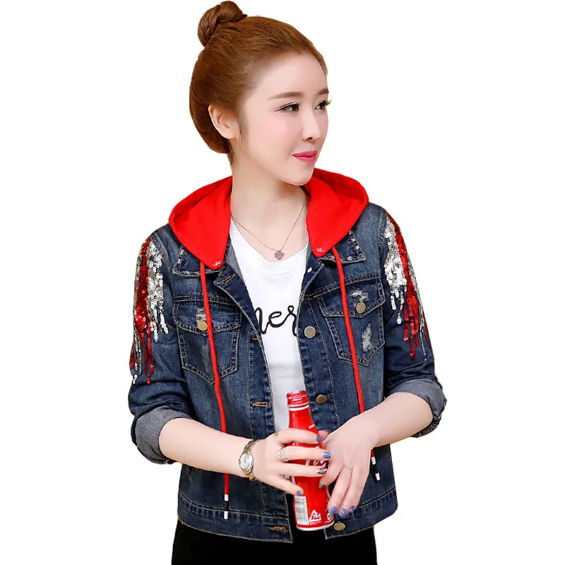 

2020 New Women's Denim Jackets Vintage Casual Single Breasted Detachable Hooded Coat Female Jeans Basic Jackets Outerwear R74