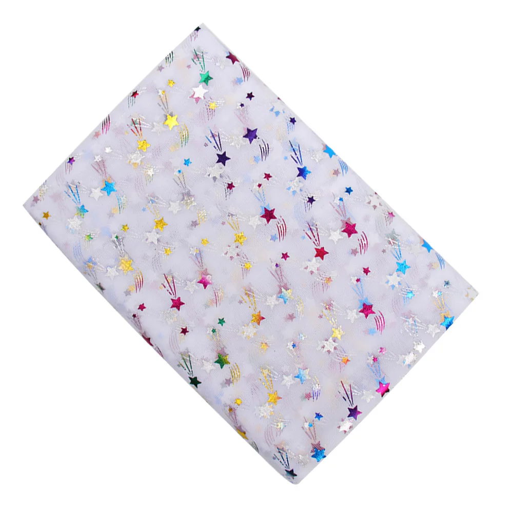 white IBOWS 90*150 см красочные звезды сетка ткань марля Тюль Радуга ткани для DIY детское платье ткань шитье ремесло поставки фон - Цвет: white