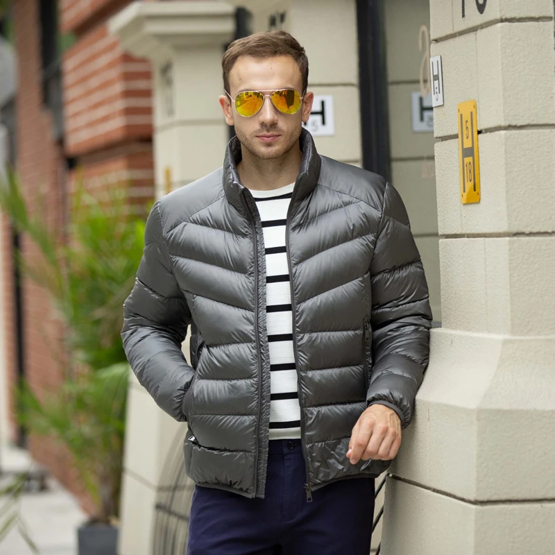 2018 осень зима ультра легкий пуховик для мужчин повседневное Стенд воротник