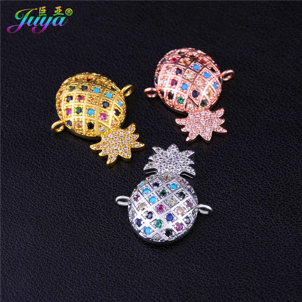 

Juya DIY Multicolor Zirconia Pineapple Connector Charms Accessories For Women Bracelets Earrings Necklaces DIY Making