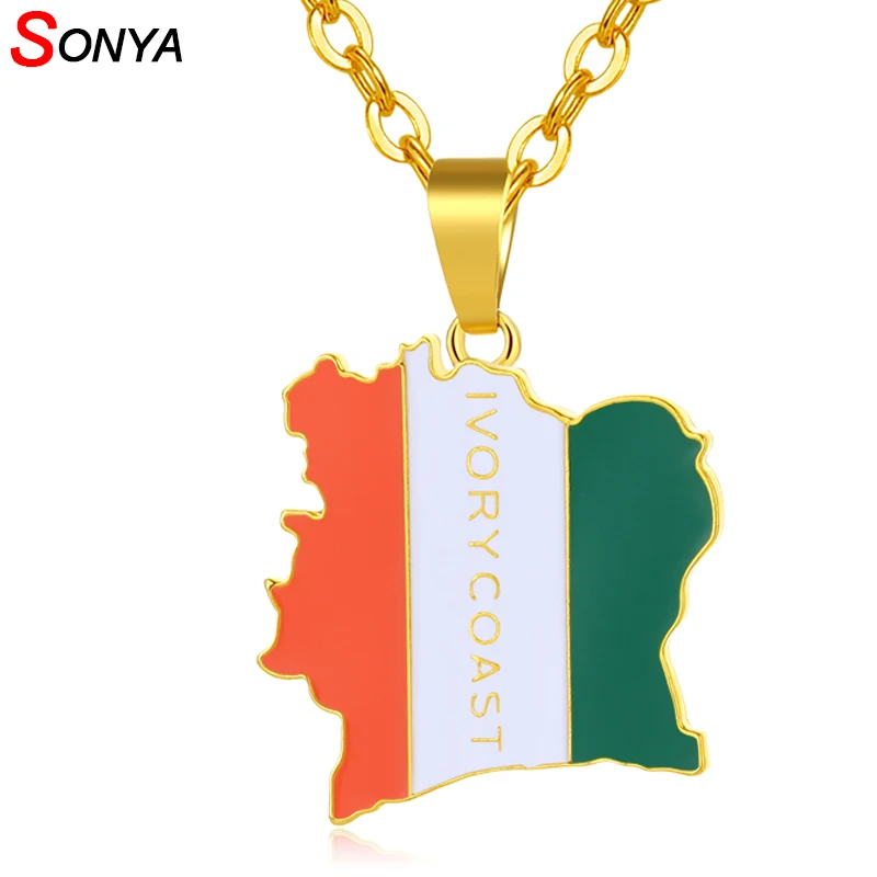 SONYA COTE D IVOIRE карта ожерелья с флагом женские/мужские ювелирные изделия золото/серебро цвет слоновой кости Костя страна ювелирные изделия с дизайном «карта» Bijoux Femme