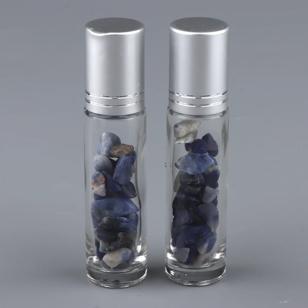 Blue-Veined Набор из 2 шт. 10 мл эфирных масел пустая бутылка с раздельным смешанным кристаллическим камнем красочный многоразовый рулон на бутылках - Цвет: Blue-Veined