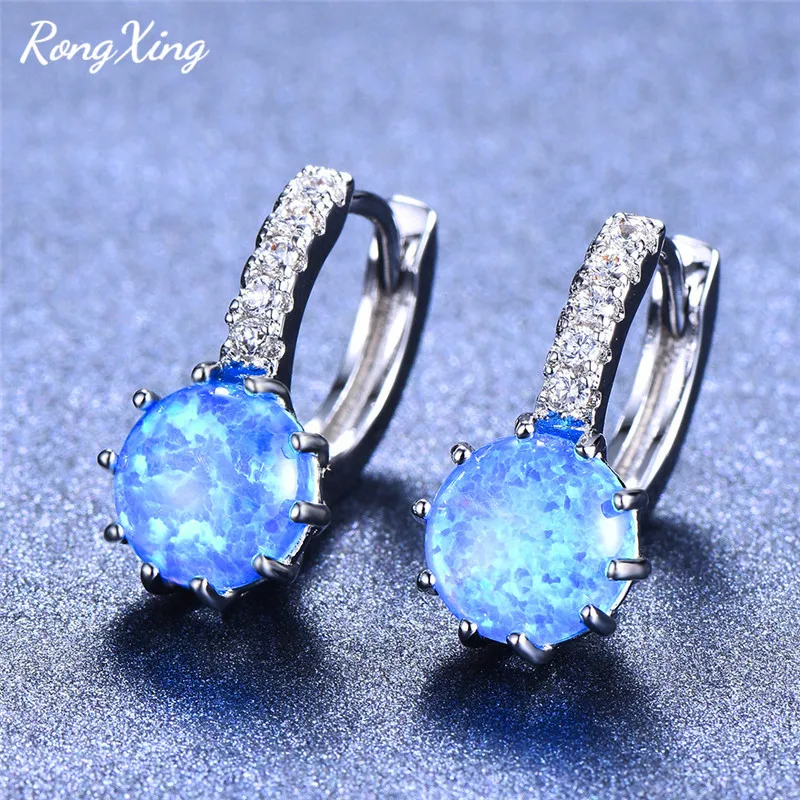 RongXing, 8 мм, круглый камень, 925 серебро, опал, серьги-кольца для женщин, розовое золото, заполненные кристаллами, циркон, серьги, подарок на день Святого Валентина