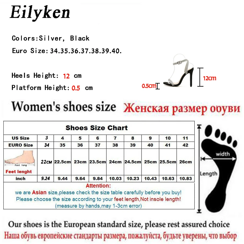 Eilyken/Новинка 2022 года Пикантные женские босоножки со стразами и серебряной