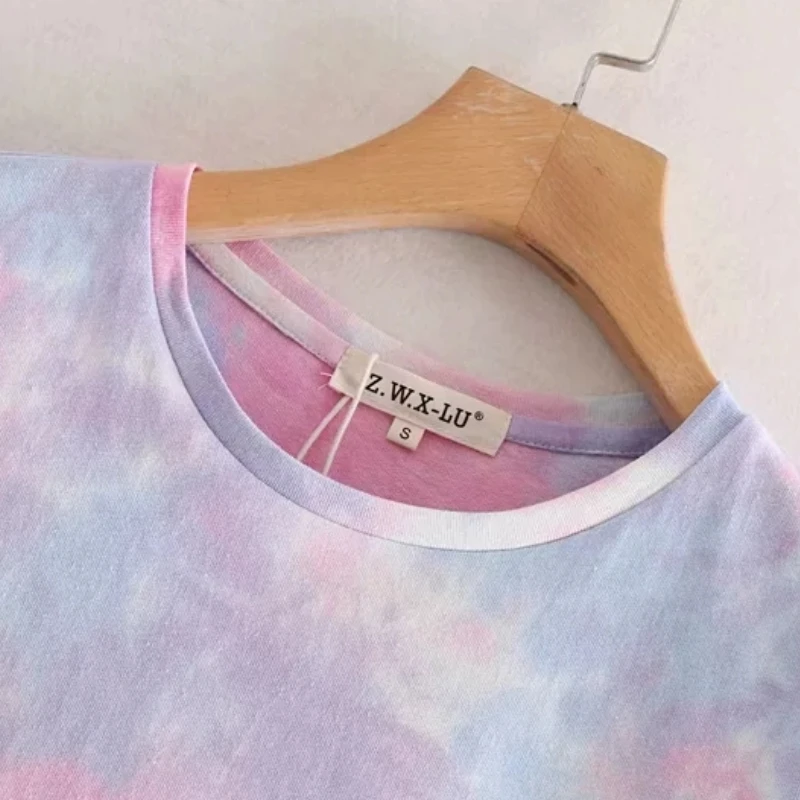 Женская трикотажная футболка с принтом Tie Dye Повседневная Свободная коротким