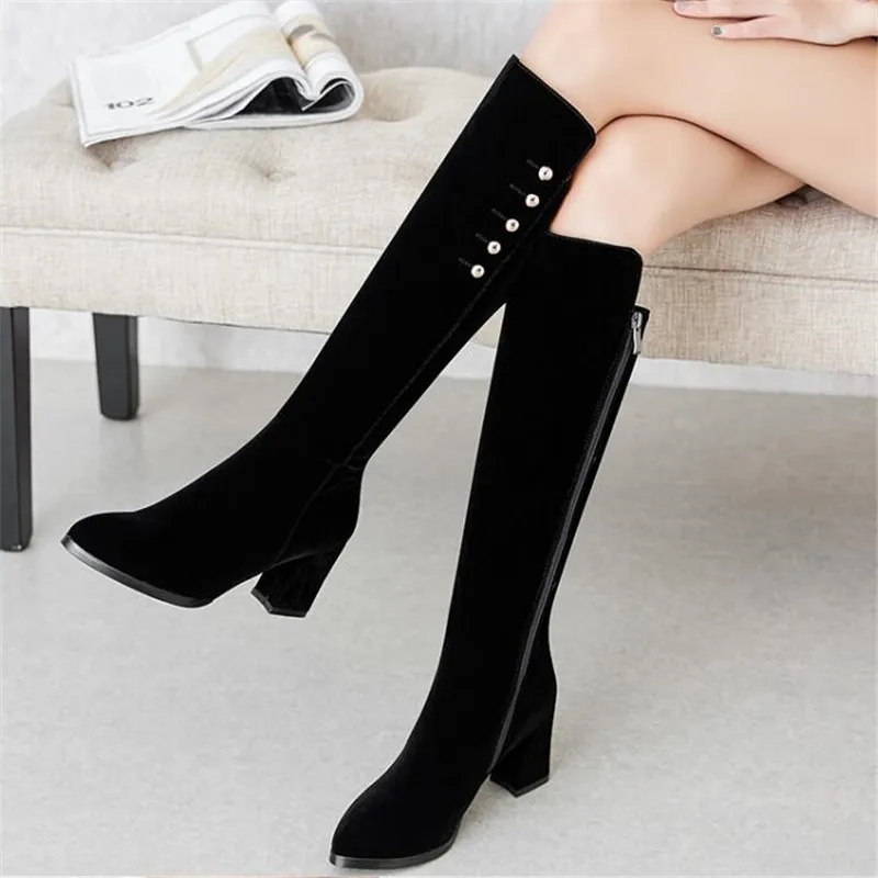 

winter Cashmere Korean Edition Thin and thin Middle barrel boots Minimalism fashion Keep warm High-heeled Women Boots size 34-39