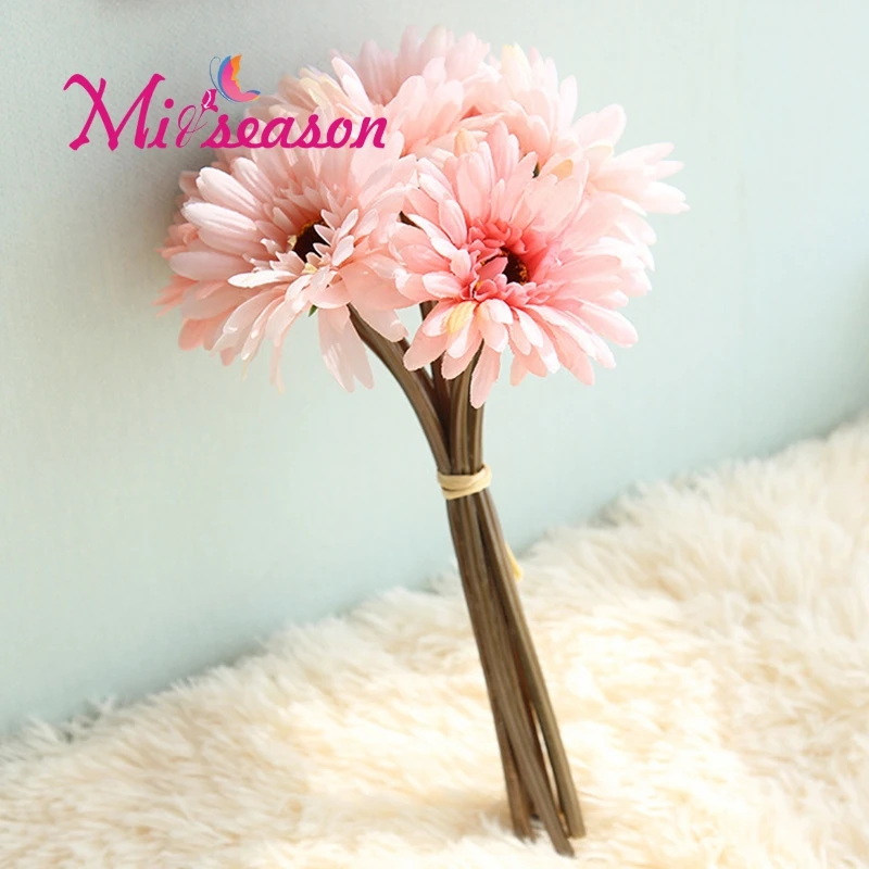 

Miiseason 7pcs/lot Silk Wedding Bouquet Artificial Gerbera Daisy Flowers for Brides Holding Forals For Wedding Table Home Decor