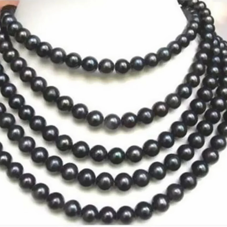

Natural black akoya freshwater cultured pearl 7-8mm charming round beads diy High-grade necklace making 84 inch BV326