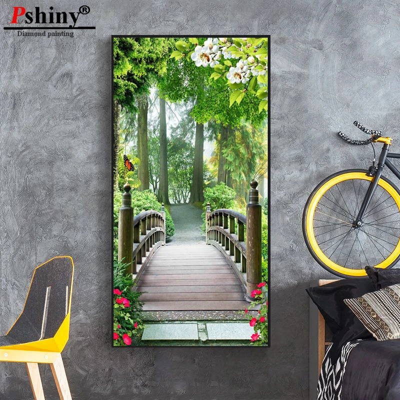 Pshiny DIY 3d Бриллиантовая Вышивка Дерево мост полный квадратный вышивка крестиком рукоделие алмазная живопись цветок картина домашний декор F385