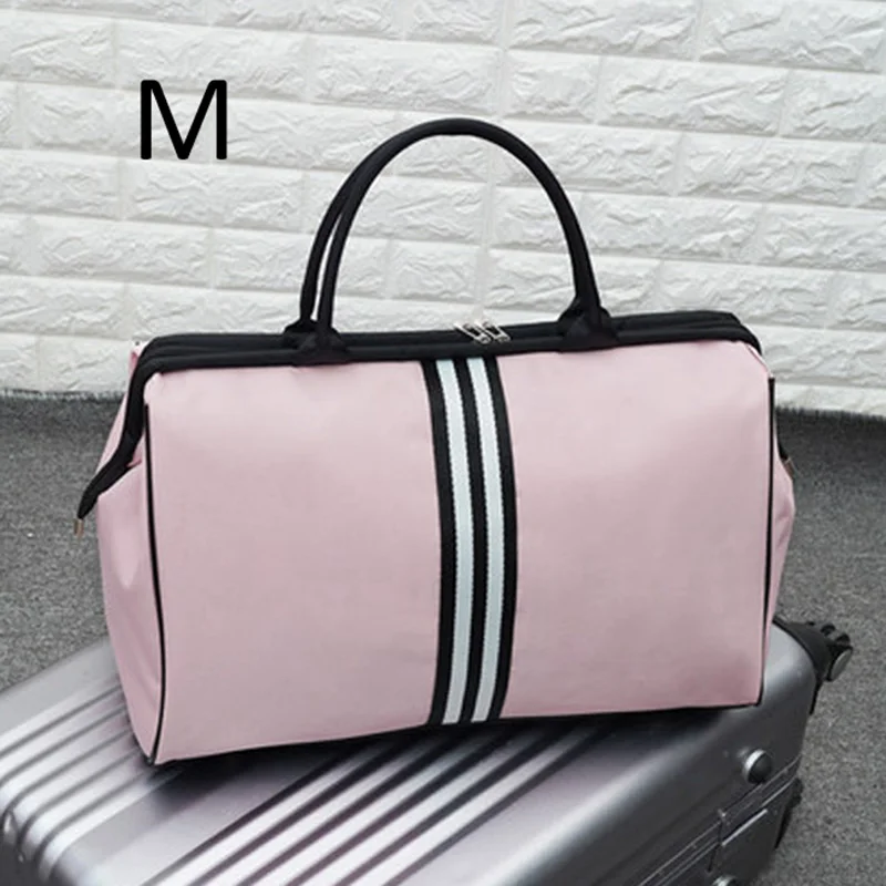 Pink M Женская сумка для путешествий на ночь и выходные, женская сумка в полоску, большая дорожная сумка, светильник для багажа, Мужская складная сумка для путешествий, Корейская сумка XA637WB - Цвет: Pink M