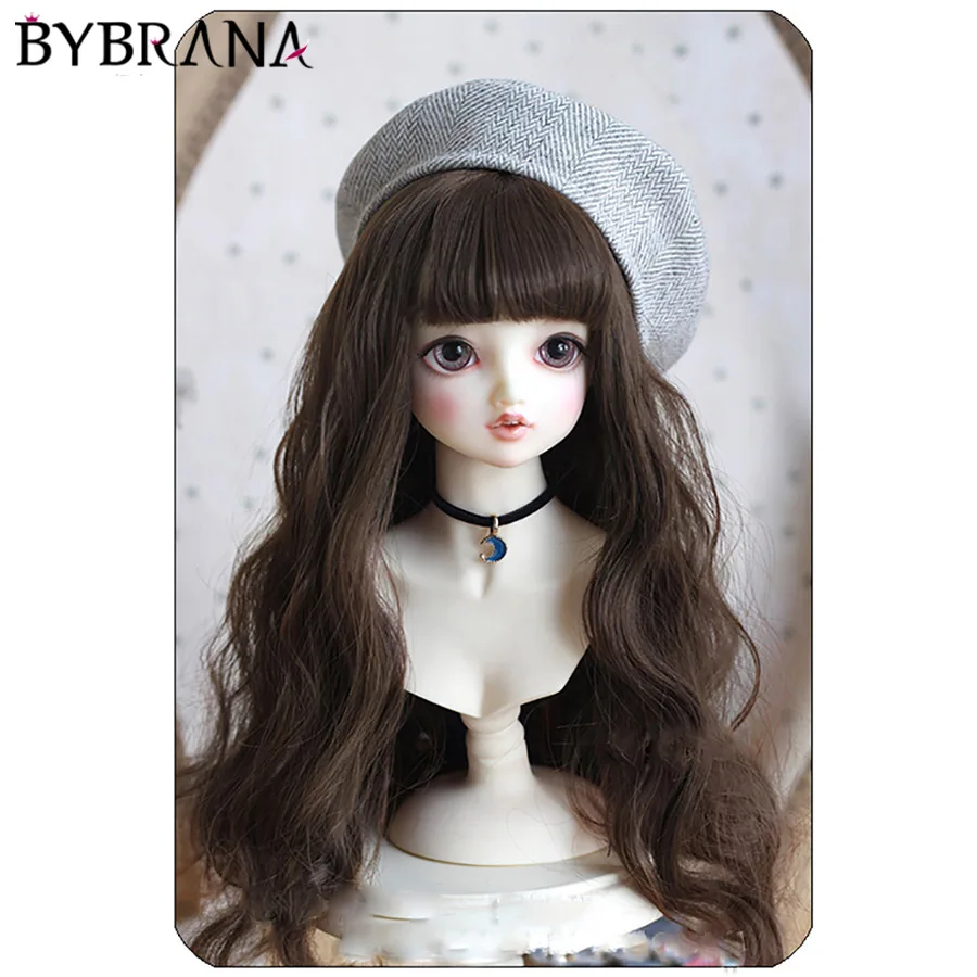 Bybrana 1/3 1/4 SD BJD парик черный коричневый серебряный длинные вьющиеся волосы с челкой для кукол