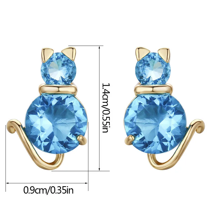 Yellow Gold Color Cute Cat Kitty Clear Zircon Anti Allergic Piercing Stud Earrings for Women Children Girls Kids Jewelry Aros|stud earrings|stud