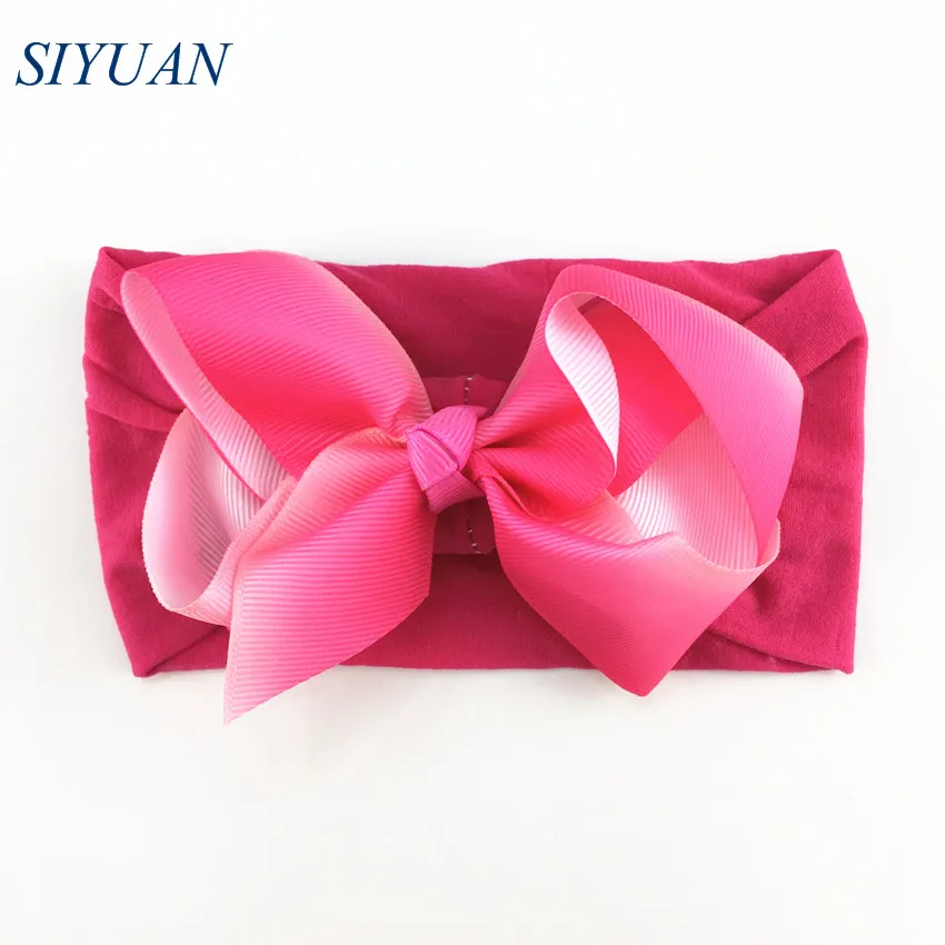 14 30pcs/lot Summer Style Soft Nylon Elastic Headband with 4.6 inch Grosgrain Ribbon Hair Bow Girl Hairband 35C Available HB089 - Цвет: 14