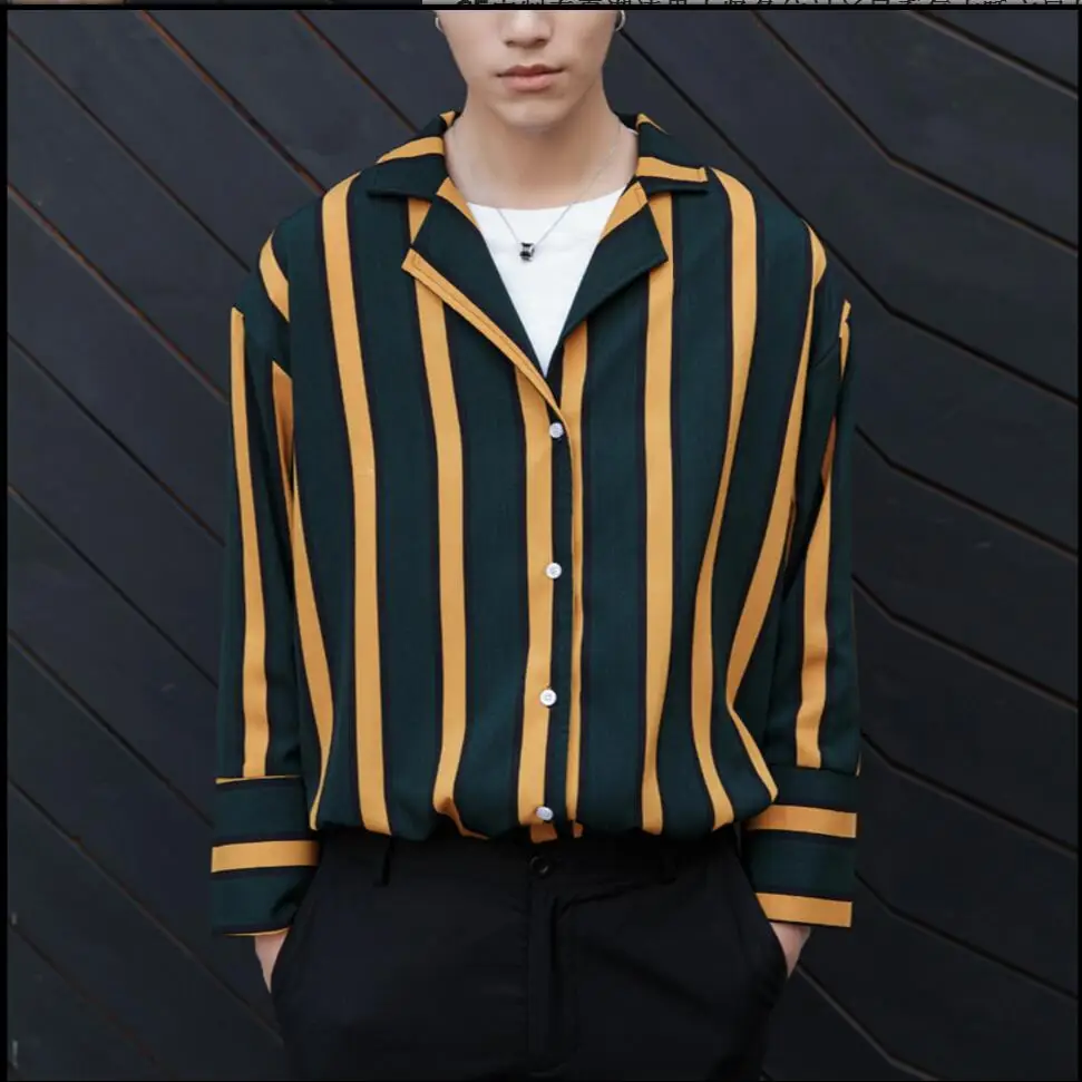 Новинка весна лето 2021 мужская рубашка в Вертикальную Полоску винтажная одежда