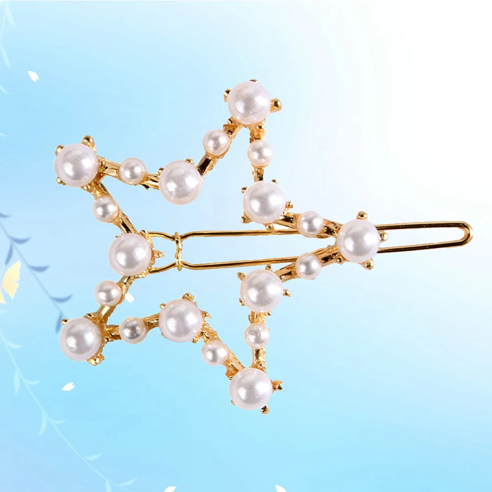 2 pcs Hair Clip Five-pointed Star Shape Geometric Hollow out Alloy Pearl Jewelry for Girls | Аксессуары для одежды