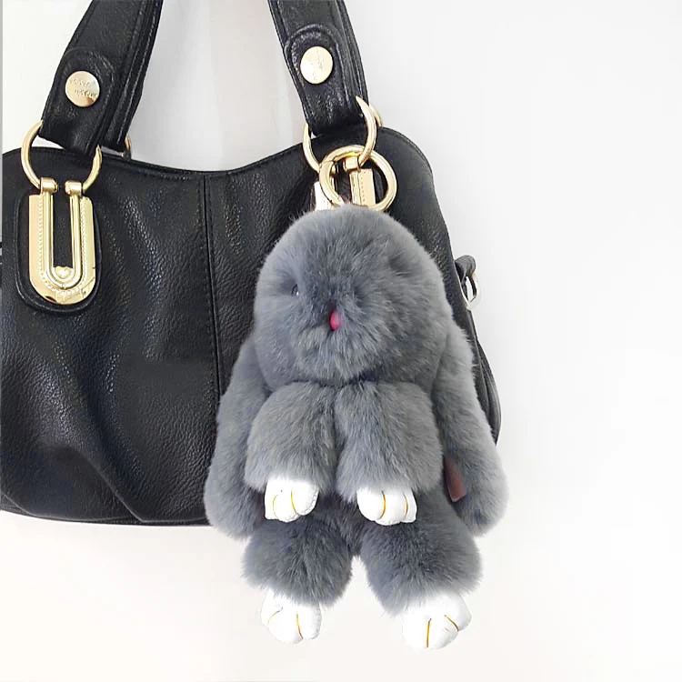 18CM Light Gray Пушистый Рекс брелок для ключей заяц Кролик Мех помпоны брелок для женщин брелок заяц автомобиль брелок держатель куклы сумка Шарм ювелирные изделия подарок - Цвет: 18CM Light Gray