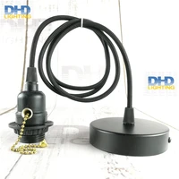 free ship e27 ul edison lamp fixture black bakelite zipper switch thread socket plastic lamp holder black wire and ceiling plate