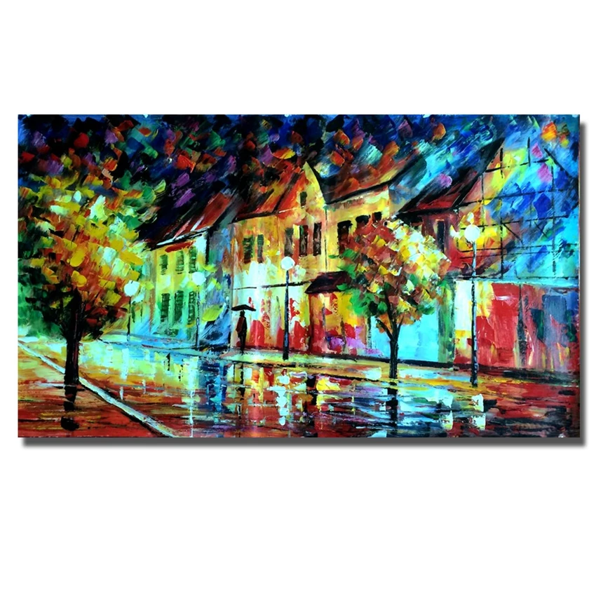 

Palette Knife thick oil street view Hand painted abstract modern art oil painting on canvas wall art pictures for Home Decor