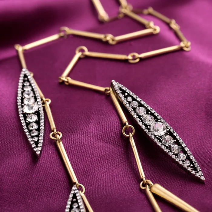 Модная Длинная цепочка для женщин подвески с геометрическими кристаллами и