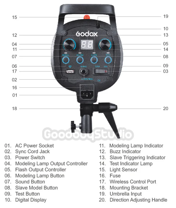 Godox qs-400 400 Вт 400WS Аксессуары для фотостудий флэш-мигающий свет лампы Глава |