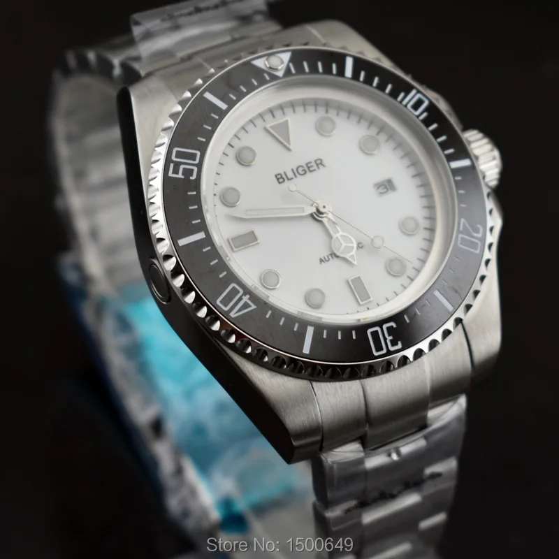 2017 модные 44 мм большие размеры черный керамический ободок светящийся белый