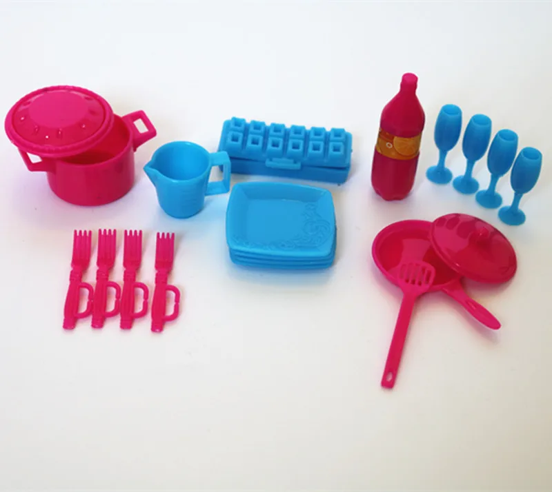 18 шт./лот Новая высококачественная вечерние мебель для кукол Розовая и синяя