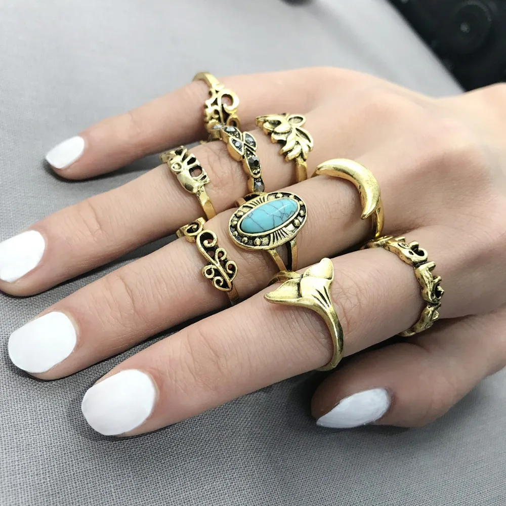 Женские кольца bague femme anillos дамы Тарельчатая старинные ювелирные изделия 9 шт.