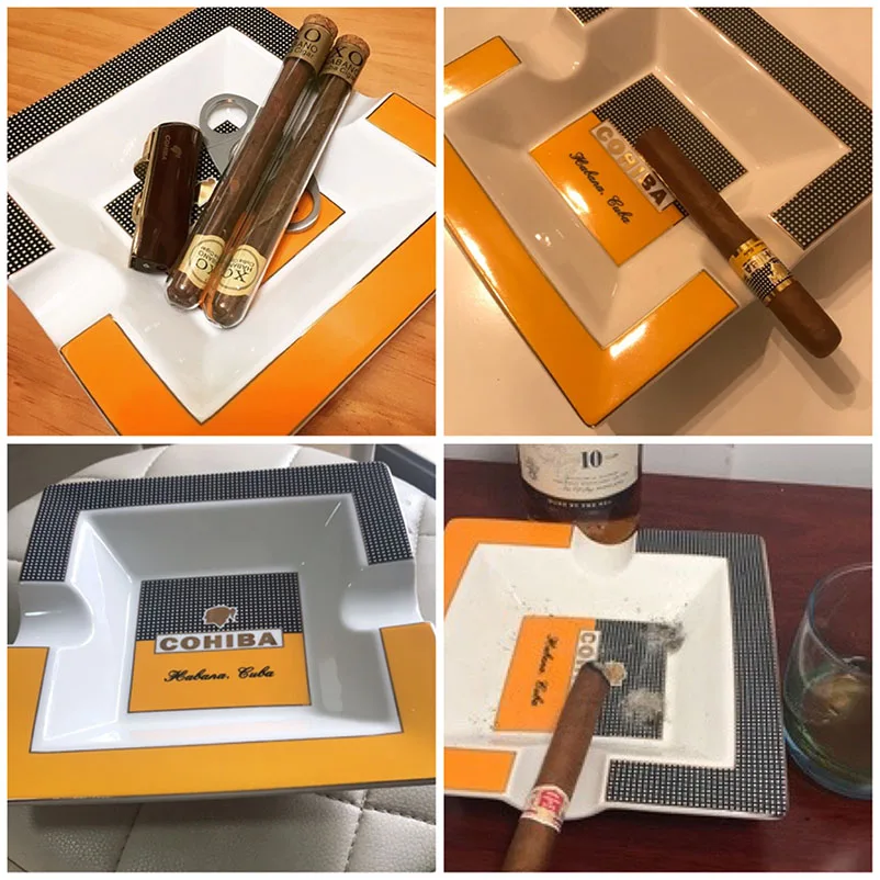 COHIBA квадратный портсигар Пепельница держатель 2 шт в 1 дизайн керамические бытовые табак гаджеты сигарета пепельница Настольный Декор