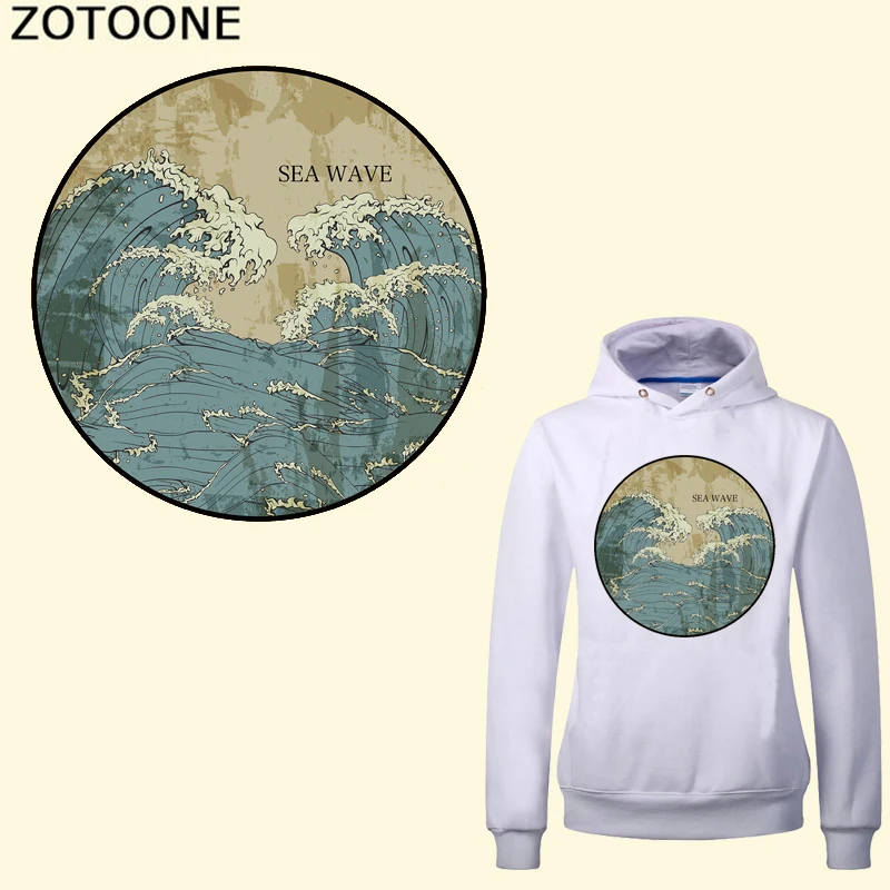 Виниловые нашивки ZOTOONE с теплопередачей морской волны для одежды футболок