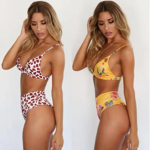 Женский бразильский комплект бикини с высокой талией GLANE купальник для женщин