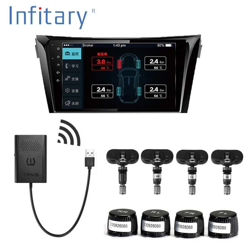 Автомобильный TPMS Android система контроля давления в шинах для ОС DVD плеер USB интерфейс костюм для Renault peugeot Toyota и всех автомобилей