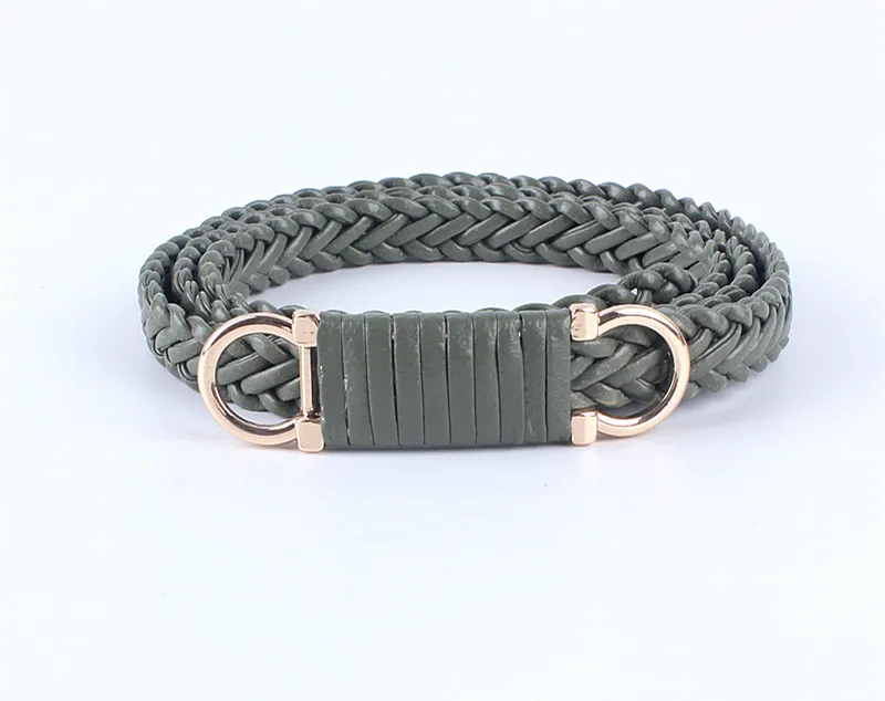 army green Модный регулируемый кожаный вязаный Плетеный ткацкий ремень для женщин, пояс для платьев, пояс с веревкой, повседневный роскошный женский ремень - Цвет: army green