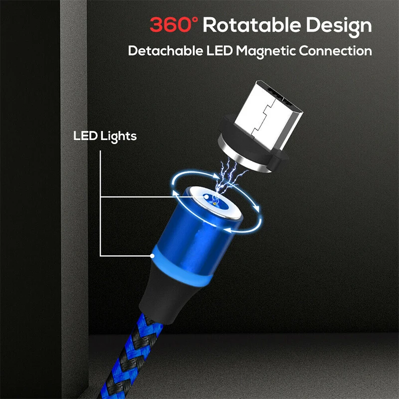 1 м 2 3 Быстрый 360 Круглый зарядный кабель Магнитный разъем Micro USB для Samsung Galaxy