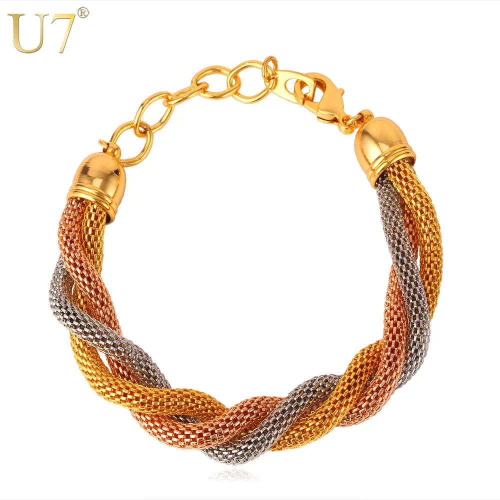 U7 Комбинированный Браслет Для Женщин /Мужчин Ювелирные Изделия 8 ММ Ширина Модные