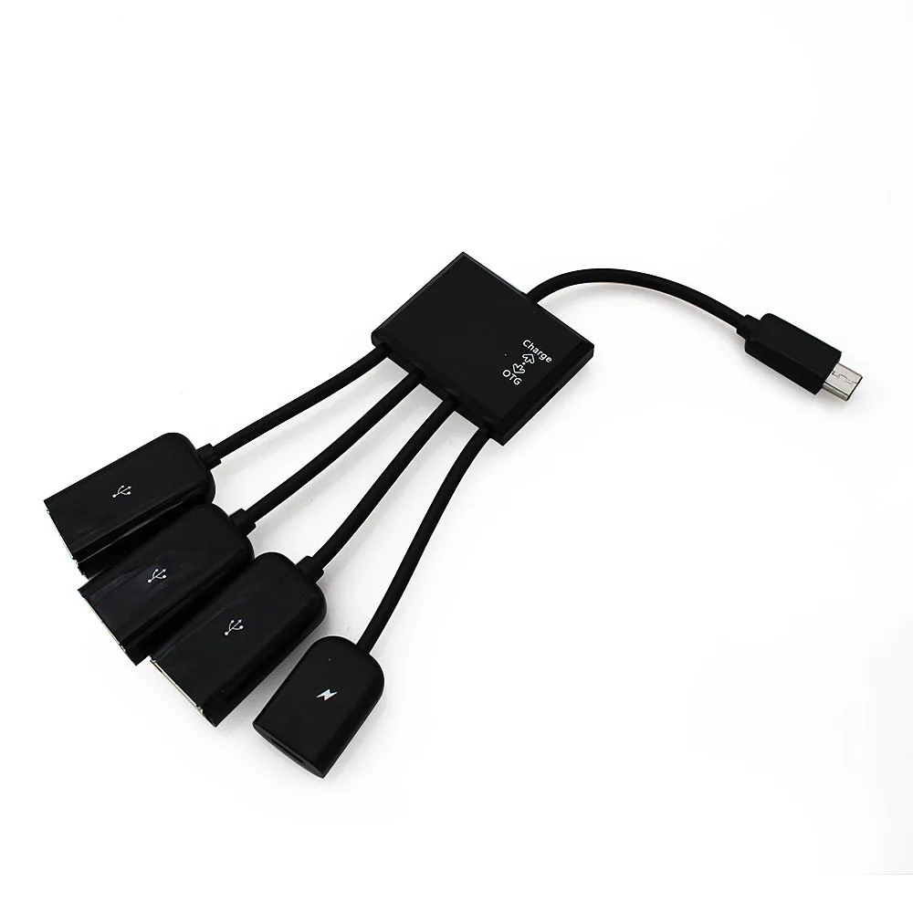 Черный 4 Порты и разъёмы Micro USB Мощность зарядки OTG Кабель концентратор для
