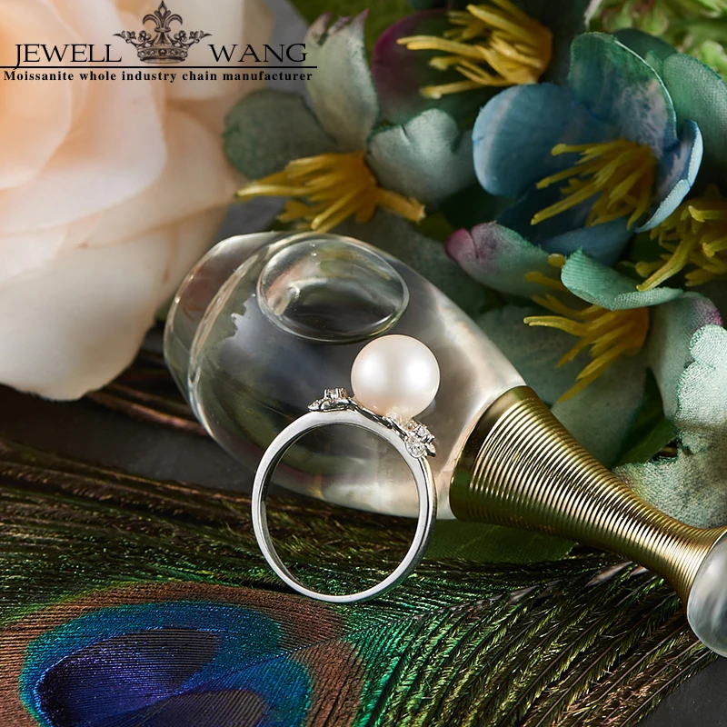 

JEWELLWANG Freshwater Pearl Rings For Women 925 Sterling Silver Jewelry Original Design Wedding Luxury Shiny Engagement Rings