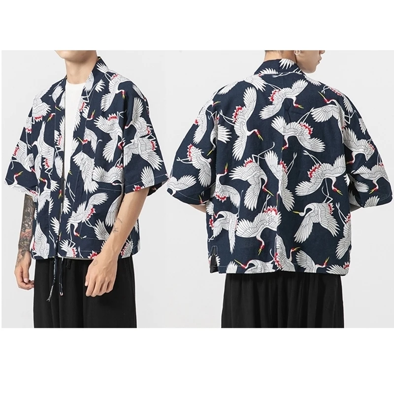 

Blouses male hawaiian shirt men Japanese kimono cardigan harajuku Japanese streetwear clothing cool blouse male shirt KK001