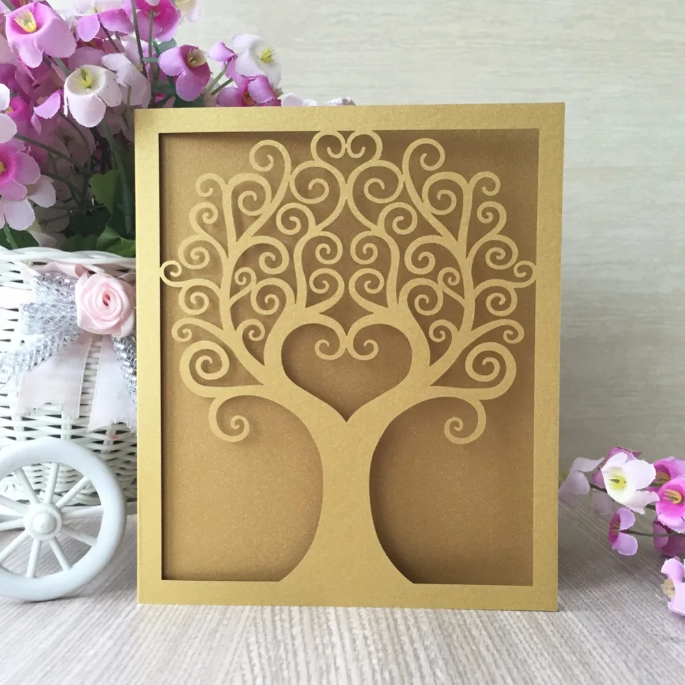 50Pcs Peach Creative Love Tree Hollow Laser Cut Business Party Birthday Invitations Card Decoration Romantic Wedding Suppliers | Дом и сад