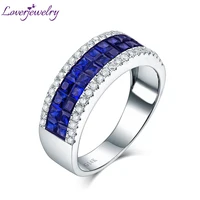 2020 Rings For Man Fantastic Blue Princess Sapphire Diamond Ring Real 14K White Gold Luxury Design Fine Jewelry Couple Wife Ring