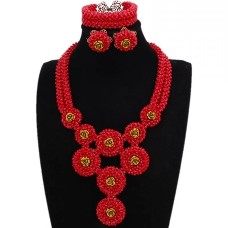 Dudo Nigerian Wedding Jewelry Set For Women 3 Colors Bridal Jewellery Set Crystal Beaded Necklace Set + Coral Flowers Free Ship