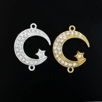 silver gold color crystal moon star charm connectors pendants for jewelry making bracelet diy handmade craft 23x18mm